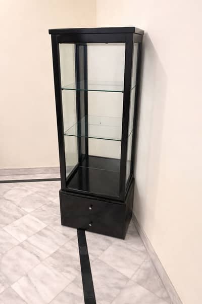 Black Framed Glass Display Cabinet | Storage Box with Drawer | Elegant
