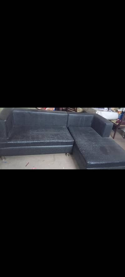 black leather L shape sofa