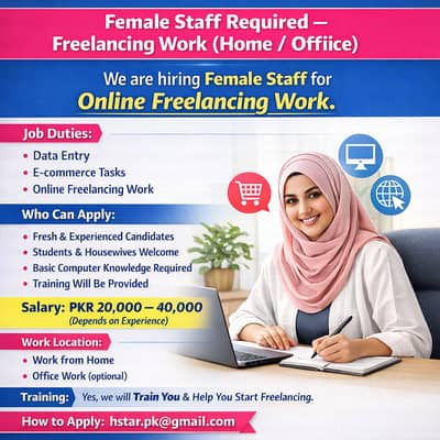 Female Staff Required – Freelancing Work (Home / Office)