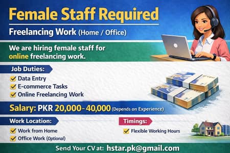 Female Staff Required – Freelancing Work (Home / Office)