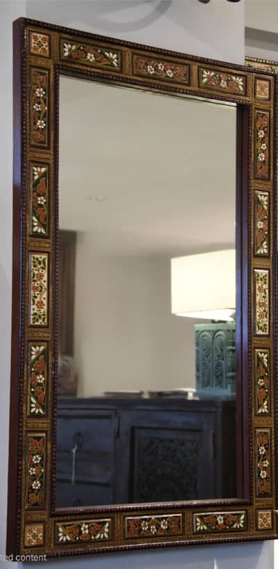 Turkish wooden hand painted console and mirror set