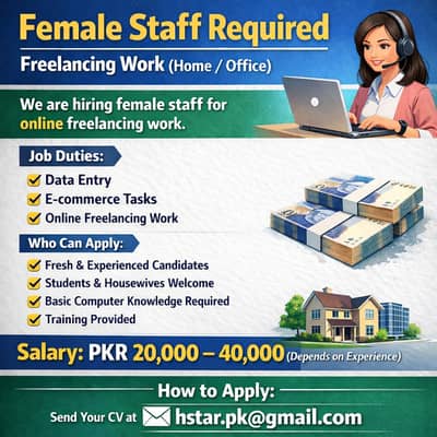 Female Staff Required – Freelancing Work (Home / Office)