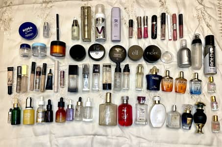 66 Premium Empty Cosmetic & Perfume Bottles - Huda, Elf, Nyx, Anua