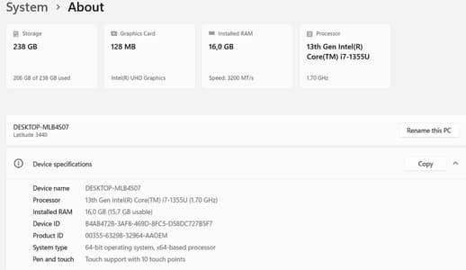 Dell Latitude 3440 – Intel Core i7-1355U, 16 GB RAM, 256 GB SSD