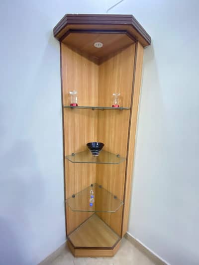Wooden Corner Showpiece Display Cabinet with Glass Shelves