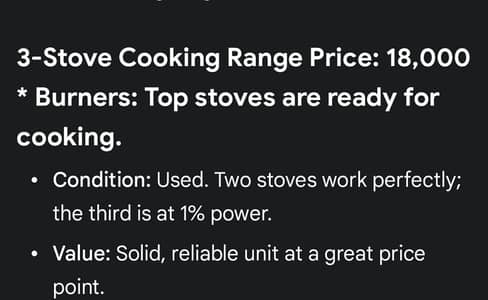 3 Stove Cooking Range in 18000 only, Excellent condition