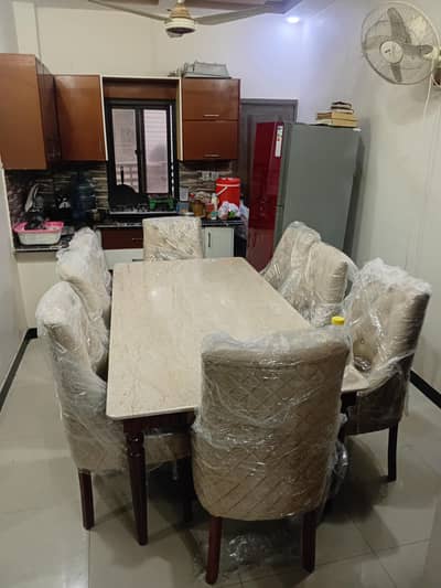 Dining Table 8 Chairs With Marble Top (BRAND NEW)