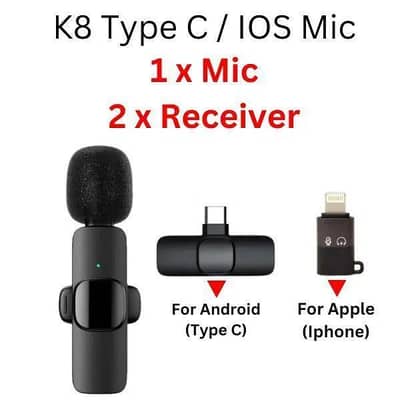 K8 Wireless Mic for Android & iPhone | Dual Receiver | Vlog & TikTok
