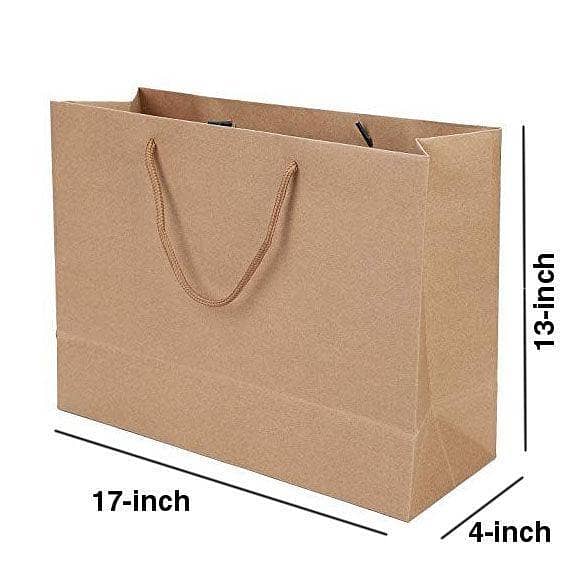 1 to 100 Large Brown Paper Gift Bag with Handle – 17x13x4, Recycled Kraft Shopping Bag for Retail, Party, Birthday, Wedding, Christmas