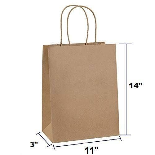 Paper Bags 11 x 14 x 3 with Handles, Kraft Bulk Gift and Shopping Bags (110g) Brown