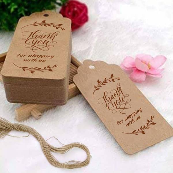 Thank You Cards Gift Tags - Kraft Paper Hang Tags with Dori, Eco-Friendly Brown Tags for Weddings, Parties, and DIY Crafts