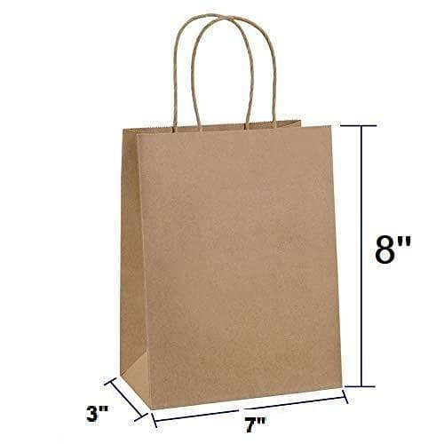 Paper Bags 7 x 8, Kraft Gift Bags with Handles – Bulk Brown Merchandise Bags (110g) for Gift, Party, Retail