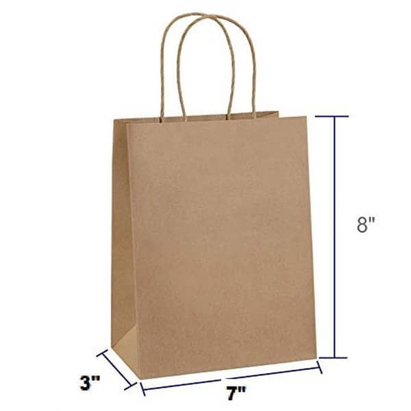 Paper Bags 7 x 8 with Handles, Kraft Gift Bags for Party, Shopping and Retail (110g) – Bulk Brown Merchandise Bags