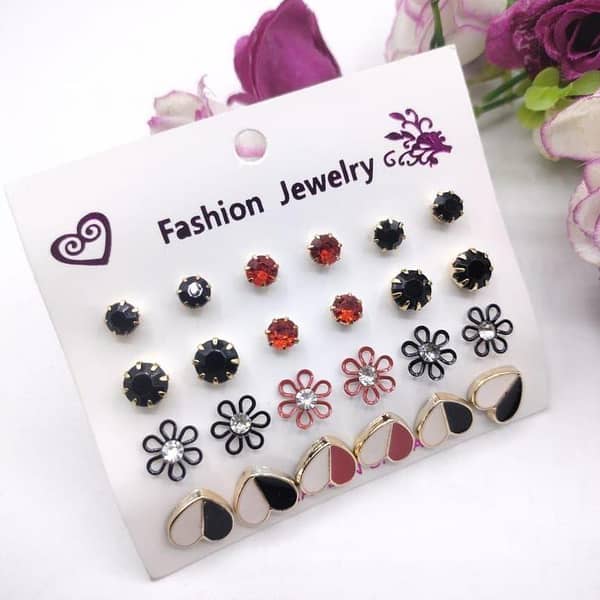 12-Pair Crystal Pearl Stud Earrings Set for Women by MM Jewellers, 2021 New