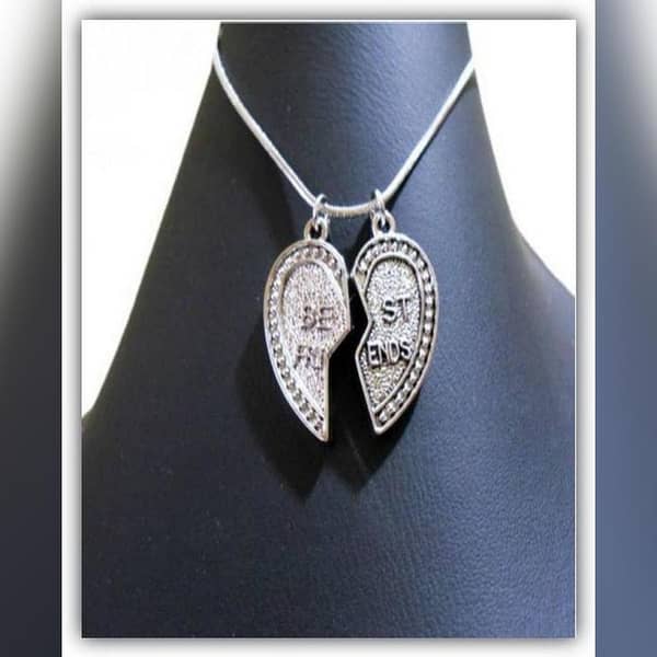 Silver Best Friend Pendant with Chain – Broken Heart Two-Locket Set
