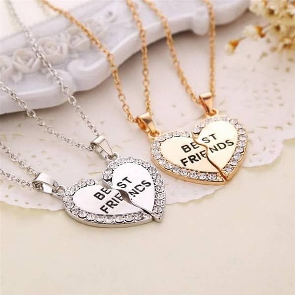 Unisex 2-Piece BFF Necklace Set with Crystal Heart Pendant, MM JEWELLERS