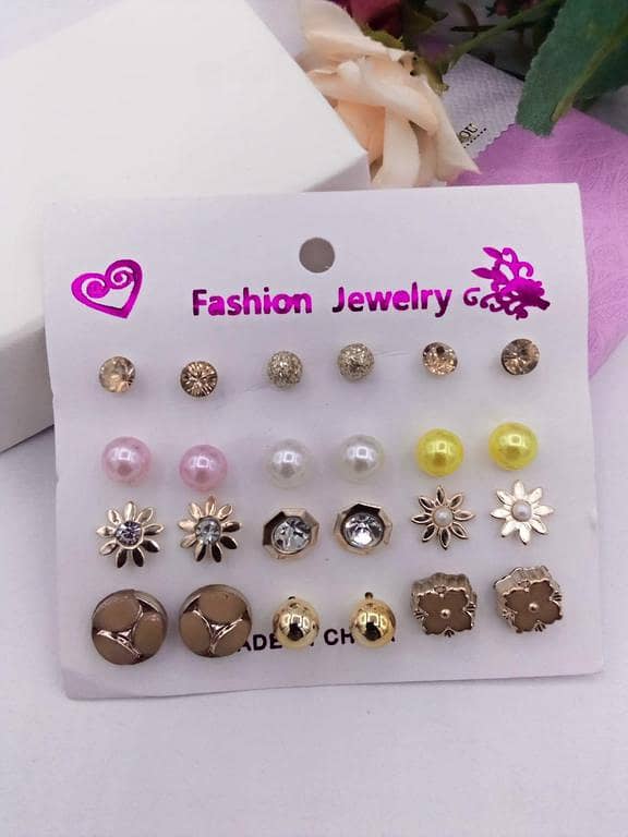 12 Pairs/Set Crystal Rhinestone Flower Stud Earrings by MM Jewellers
