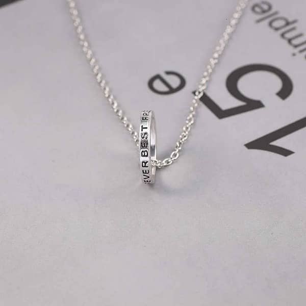 A Pair of Engraved 'Best Friends Forever' Necklaces (2pcs) - BFF Ring Charms - Promise Gifts, Friendship Jewelry
