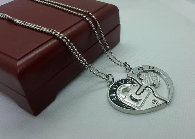 I Love You Heart Shape Metal Couple Locket Set MM Jewellers – Pair of 2 Necklaces