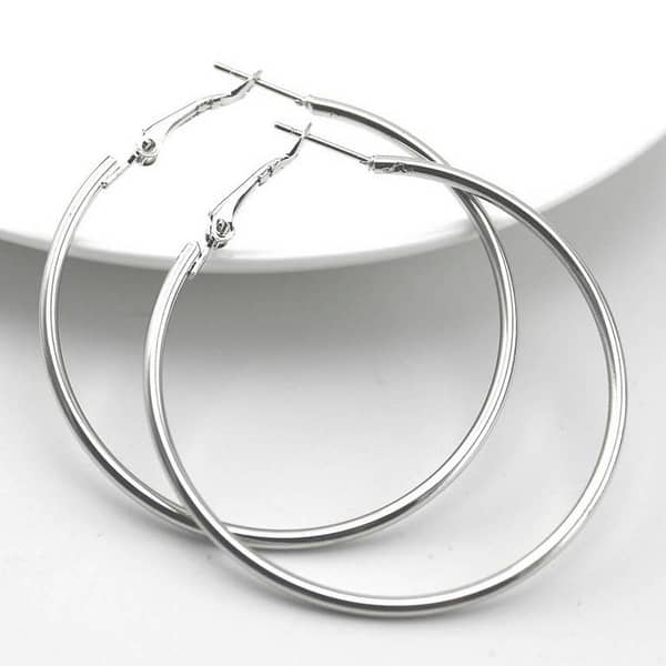 Silver Steel Hoop Earrings