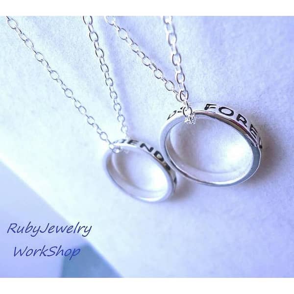 A Pair of Engraved 'Best Friends Forever' Necklaces (2pcs) - BFF Ring Charms - Promise Gifts