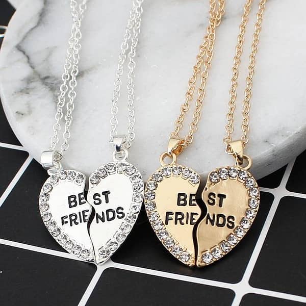 MM Jewellers Good Friends Love English Pendant Necklace with Heart Crystal, Gold or Silver