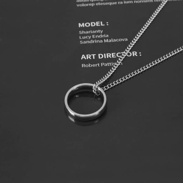 MM Jewellers 1 Pcs Titanium Steel Unisex Necklace with Simple Smooth Ring Pendant