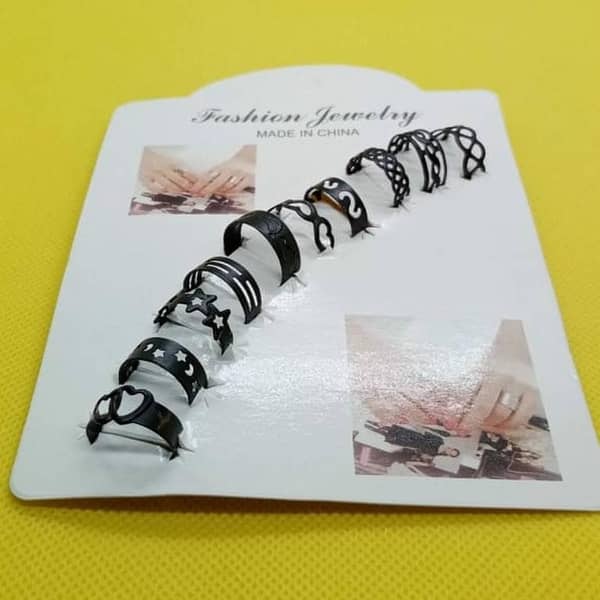 Pack of 10 Black Stainless Adjustable Rings for Girls – MM Jewellers
