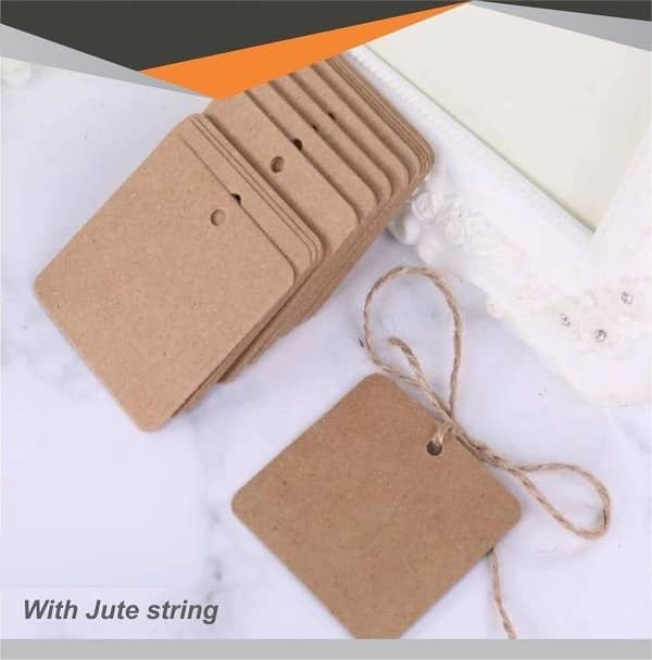 2024 New 100 Pcs Blank Square Kraft Gift Tags with Jute String, Wedding Labels, 2.9 x 2.4 inch