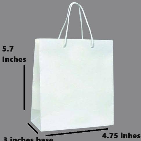 White Gift Bags: Kraft Paper with Handles, 5.7 x 4.75 x 3 inches, Bulk Medium Gift Bags for Party Favors, Retail and Weddings