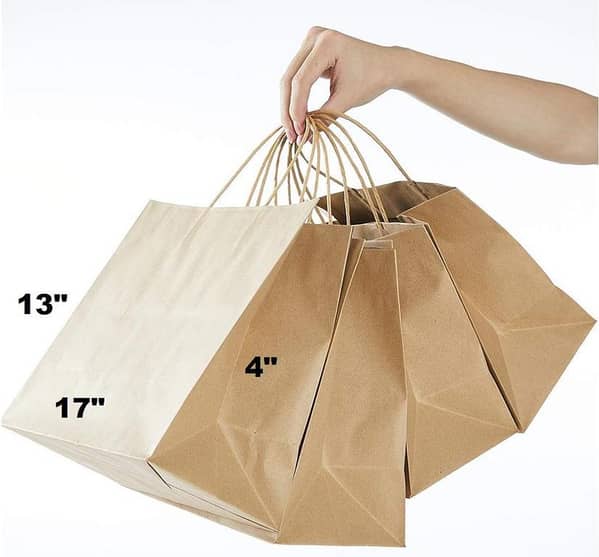 Pack of 10 Kraft Paper Bags with Handles (17 x 13 x 4 cm) – Gift, Party, Shopping, Retail Bags, Bulk 110 g