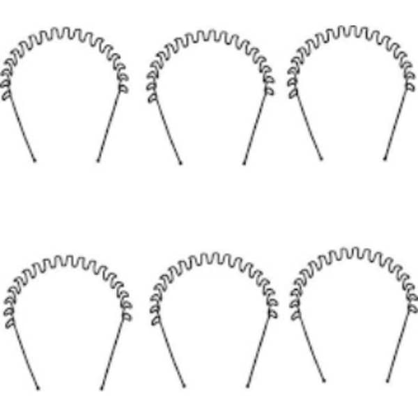 Pack of Six: Black Metal Waved Hair Bands for Men and Women