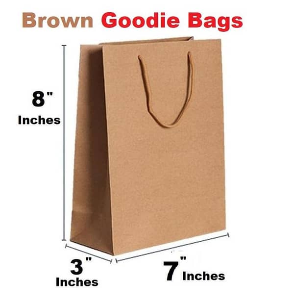 Goodie Bags, Paper Bags Gift Bags, Kraft Bags, Brown Paper Bags with Handles Bulk 7 x 8 x 3 Inches (110g)