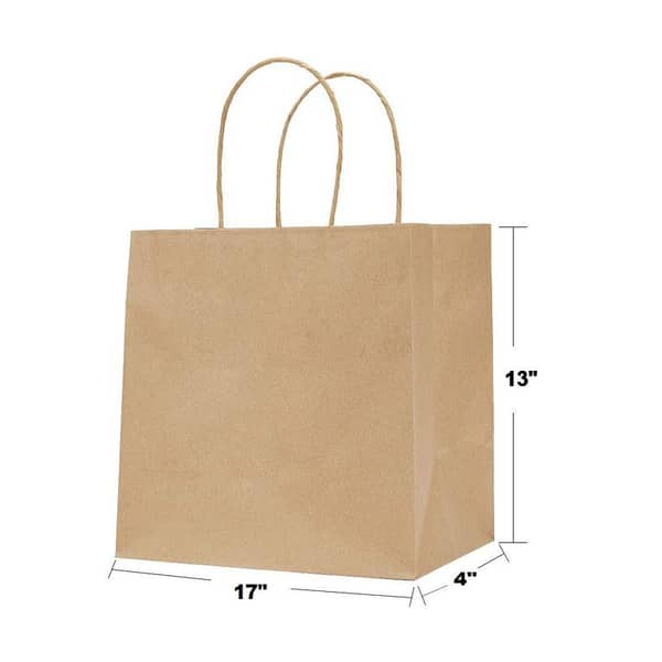 Brown Paper Bags with Handles, 17 x 13 x 4 cm, Kraft Shopping Bags — 10 Pcs