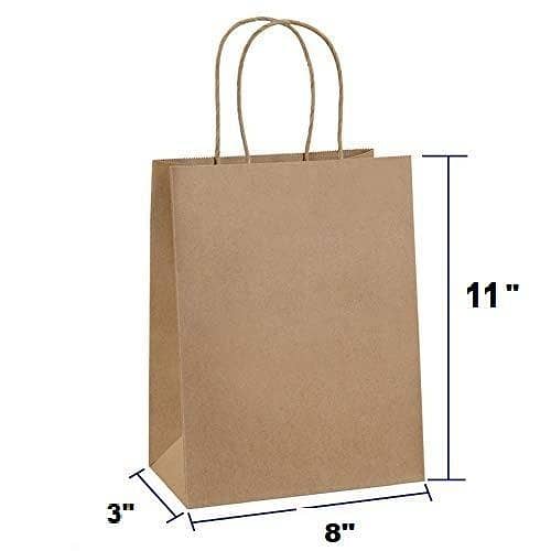 Paper Bags 8 x 11 x 3 Gift Bags with Handles — Kraft Brown Shopping and Merchandise Bags, 110g (Bulk)