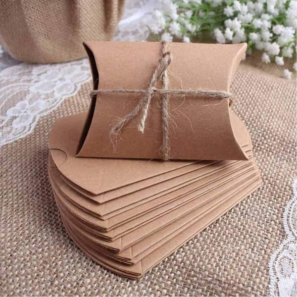 Kraft Pillow Boxes: Jewelry Gift Card Holder, Soap Packaging, Small Gift Box for Wedding Favors 4.5 x 3 x 1.25