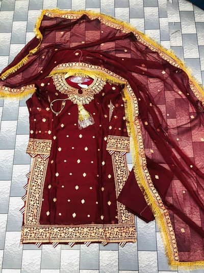 3 PCs women stitched  crinkle chiffon embroidered suit