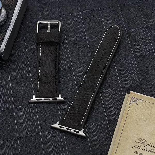 Prada-Style Leather Strap for Apple Watch (42mm–49mm) with Stainless Steel Deployant Clasp