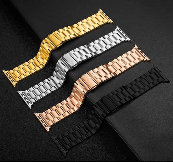 Stainless Steel Chain Strap for 42–45mm Smartwatches (ROLEX-Style 3-Link Metal Bracelet)