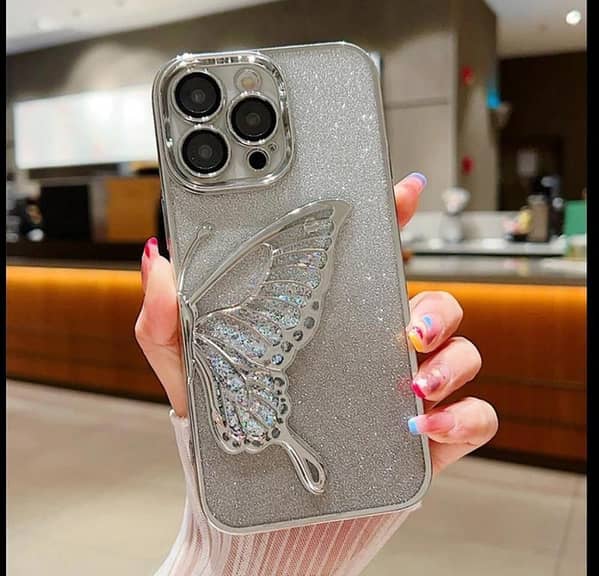 Butterfly Glitter Case with Camera Borders for iPhone 11, 12 Pro/Pro Max, 13 Pro Max, 14 Pro Max, and 15 Series