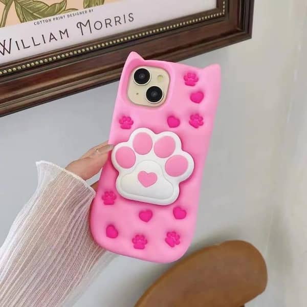Adorable 3D Kitty Paw Design iPhone Case with Holder for iPhone 11–16 Series