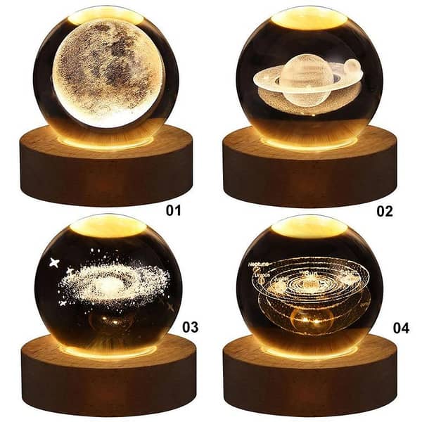 Galaxy Moon Lamp Crystal Ball Night Light – 3D Astronaut & Planet USB LED Table Lamp for Kids