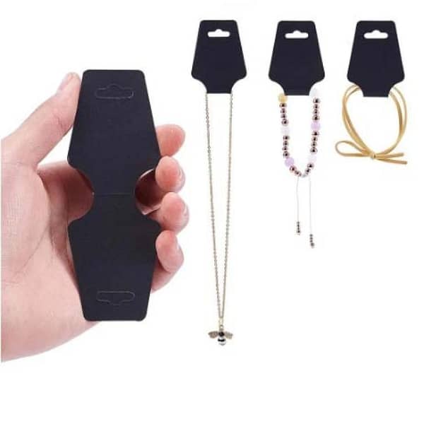 50pcs Foldable Necklace Bracelet Display Cards Pre-Punched Hanging Jewelry Price Tag Cards Holder Blank Kraft Paper Package Card