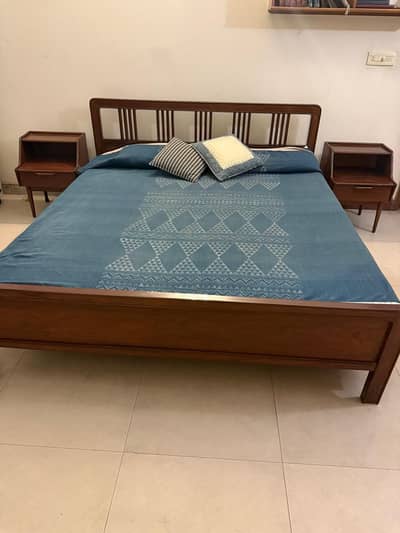 Wooden bed with matress including 2 side tables
