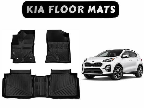 KIA Sportage Universal Custom Fit Floor Mats | 3 Pcs Black Rubber Coated | Waterproof & Anti-Slip