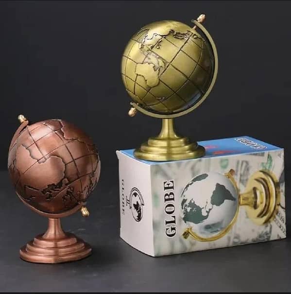 Decorative Metal Globe Figurine with Antique Brass Finish — 4", 5" & 7" in Two Colors