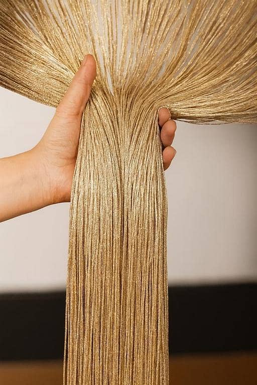 Golden Polyester Tassel String Curtain 200x100 cm for Door, Window, or Room Divider