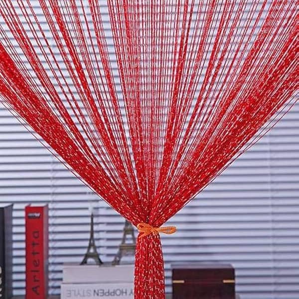 Hanging Tassel Screen Glitter Curtain 100 W x 200 H cm Red Wine Fringe Wall Panel Room Divider