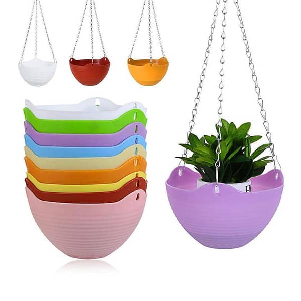 Pack of 3 Large Hanging Pots with Colourful ABS Baskets, Chains, and Accessories