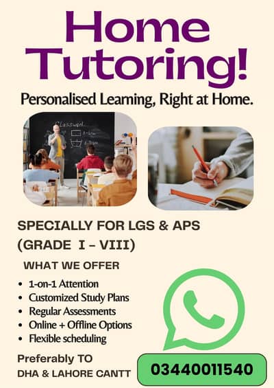 Professional Home Tutor Available for (LGS,APS & LGES grade levels))